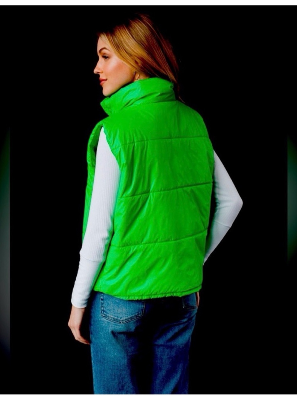 Women's Bright Green Puffer Vest - Lightweight Quilted Vest reversible